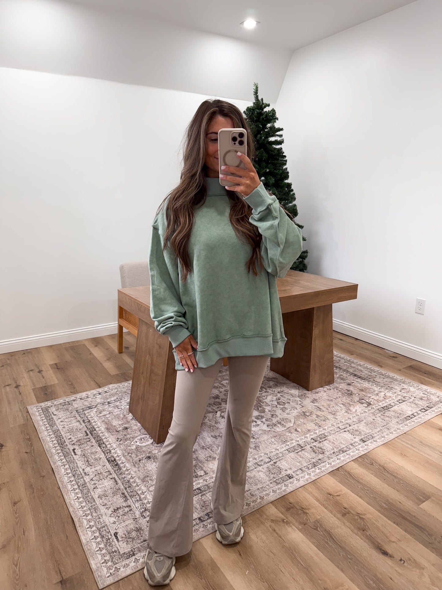 Vintage Pine Mock Neck Pullover- Sage