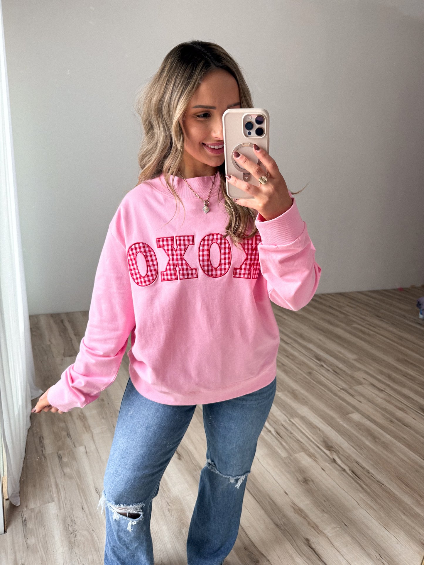 XOXO Gingham Mockneck- Pink