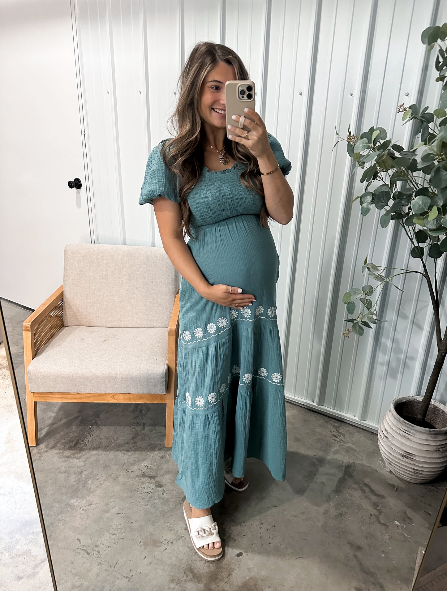 Aspyn Teal Embroidered Maxi Dress