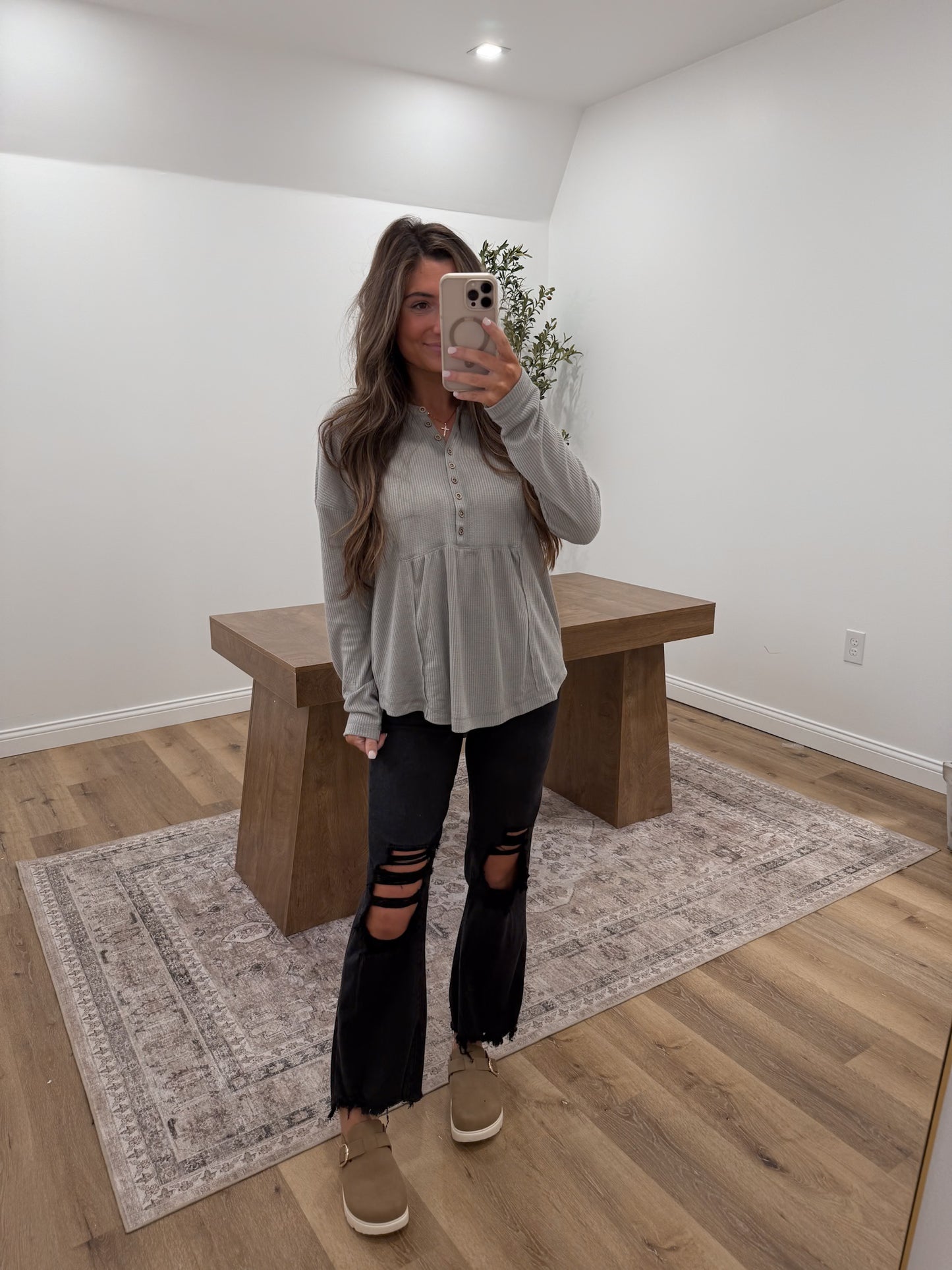 Cozy Waffle Exposed Seam Henley DOORBUSTER