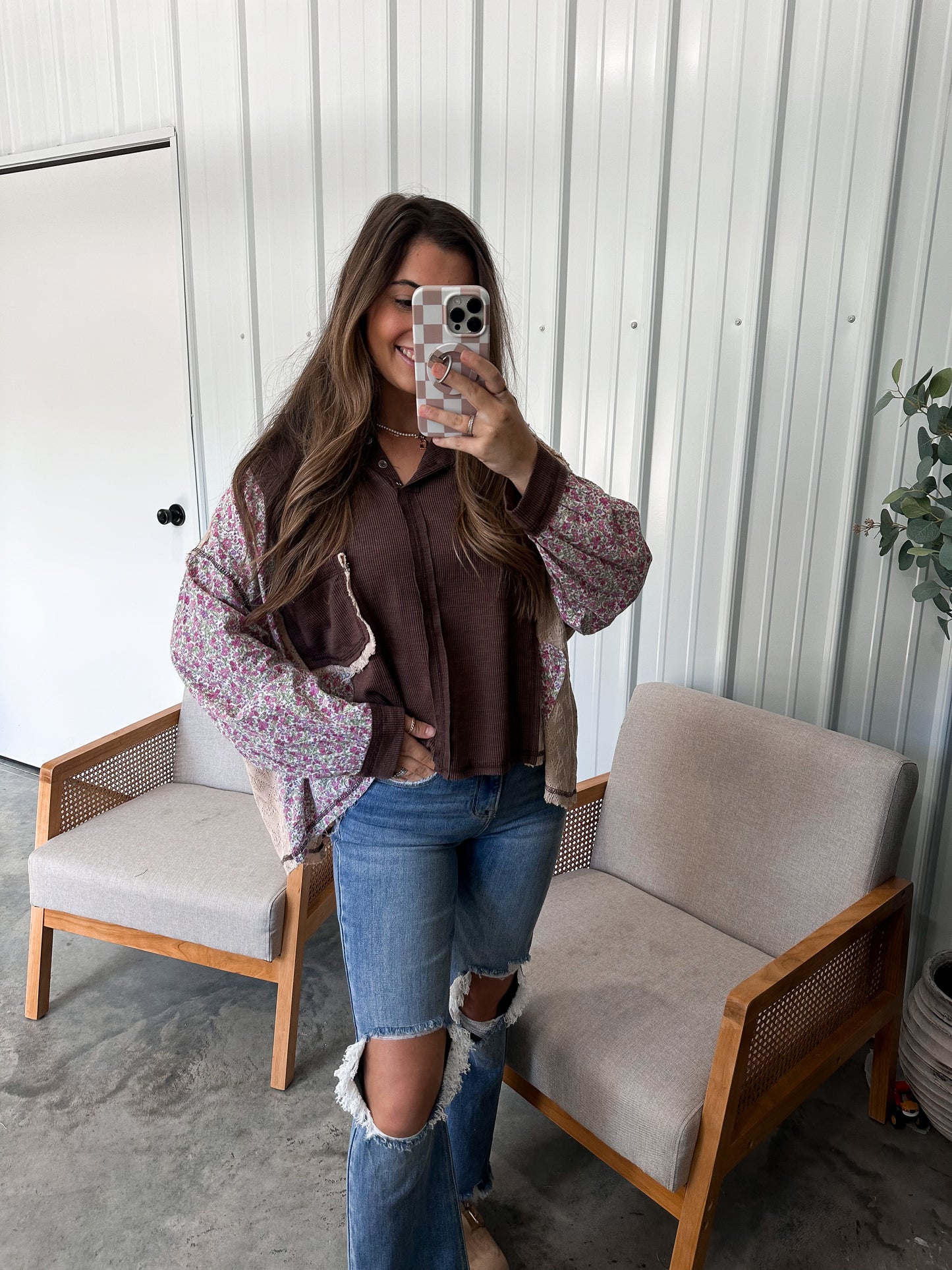Felicia Floral Contrast Hoodie - Chocolate