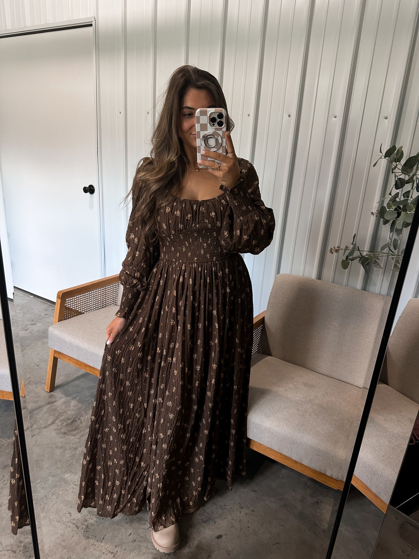 Mocha Floral Maxi Dress