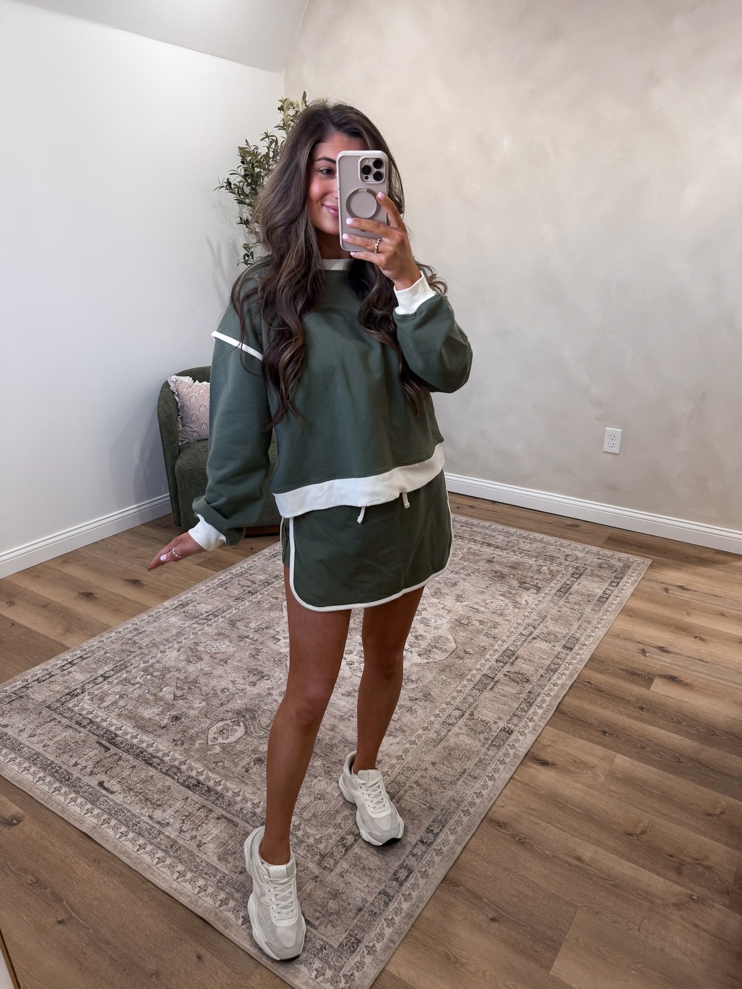 The Riley French Terry Pullover & Skorts Set - light olive