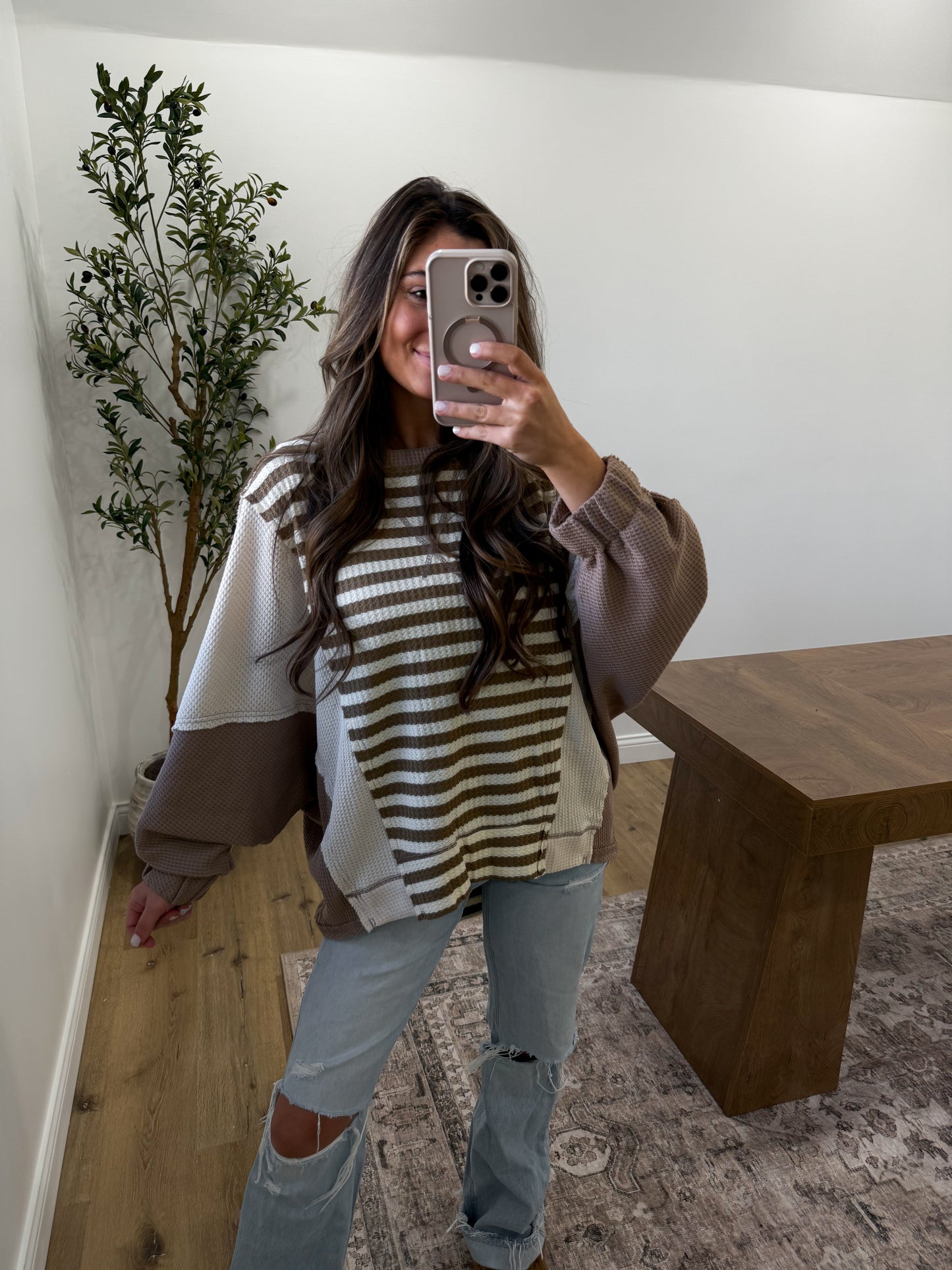 Striped Colorblock Thermal Pullover