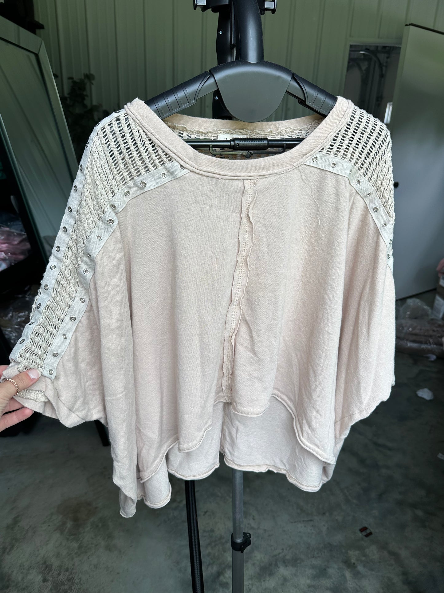 Crochet detail Dolman Top - Taupe