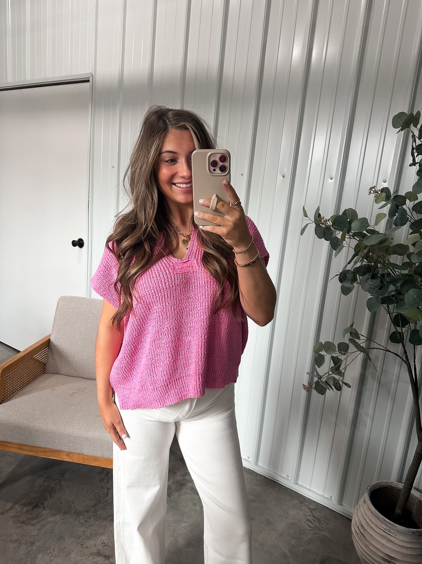 Everyday Knit Tee- Candy Pink