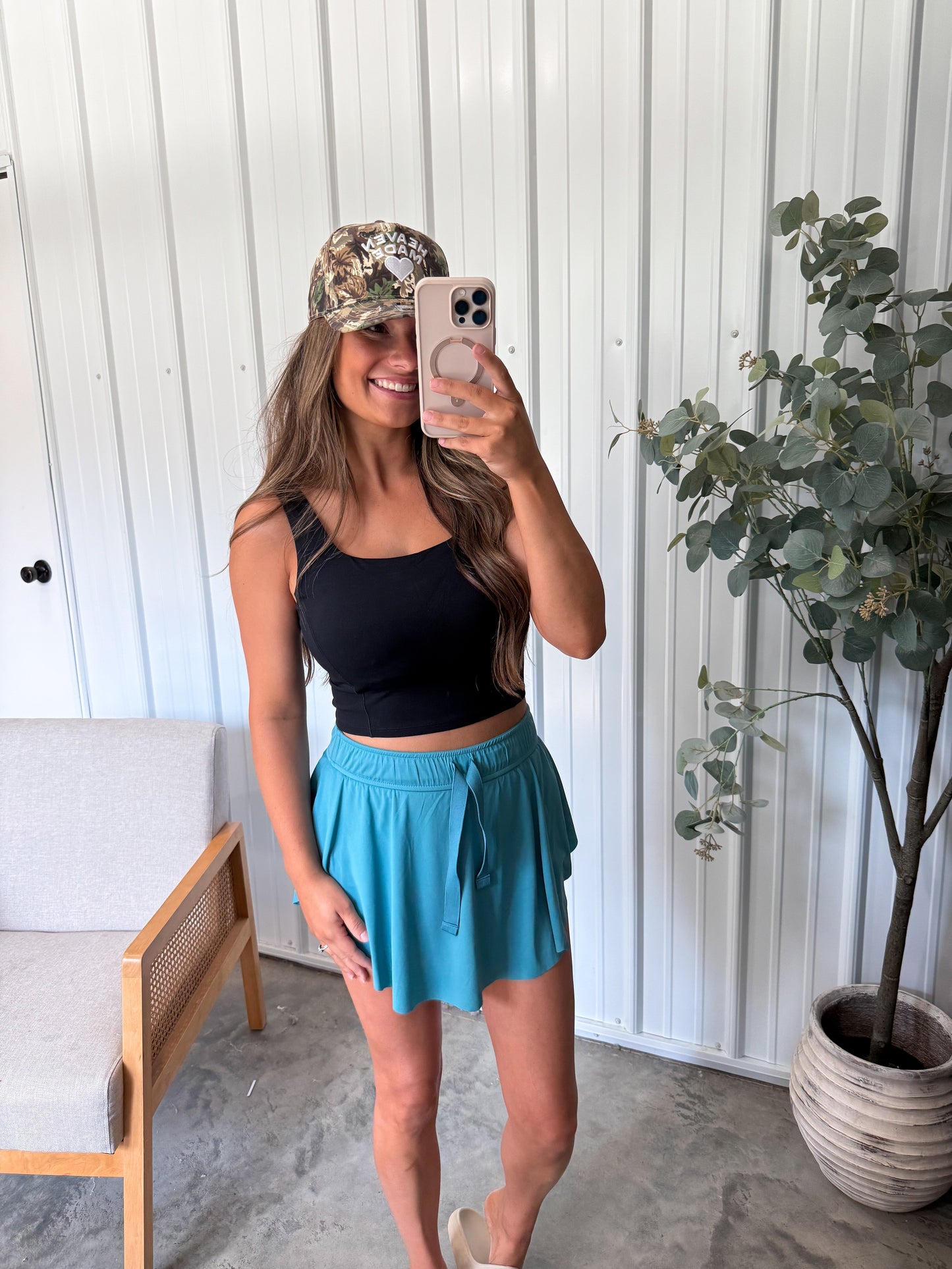 Ruffle Hem Active Skort- Dusty Teal