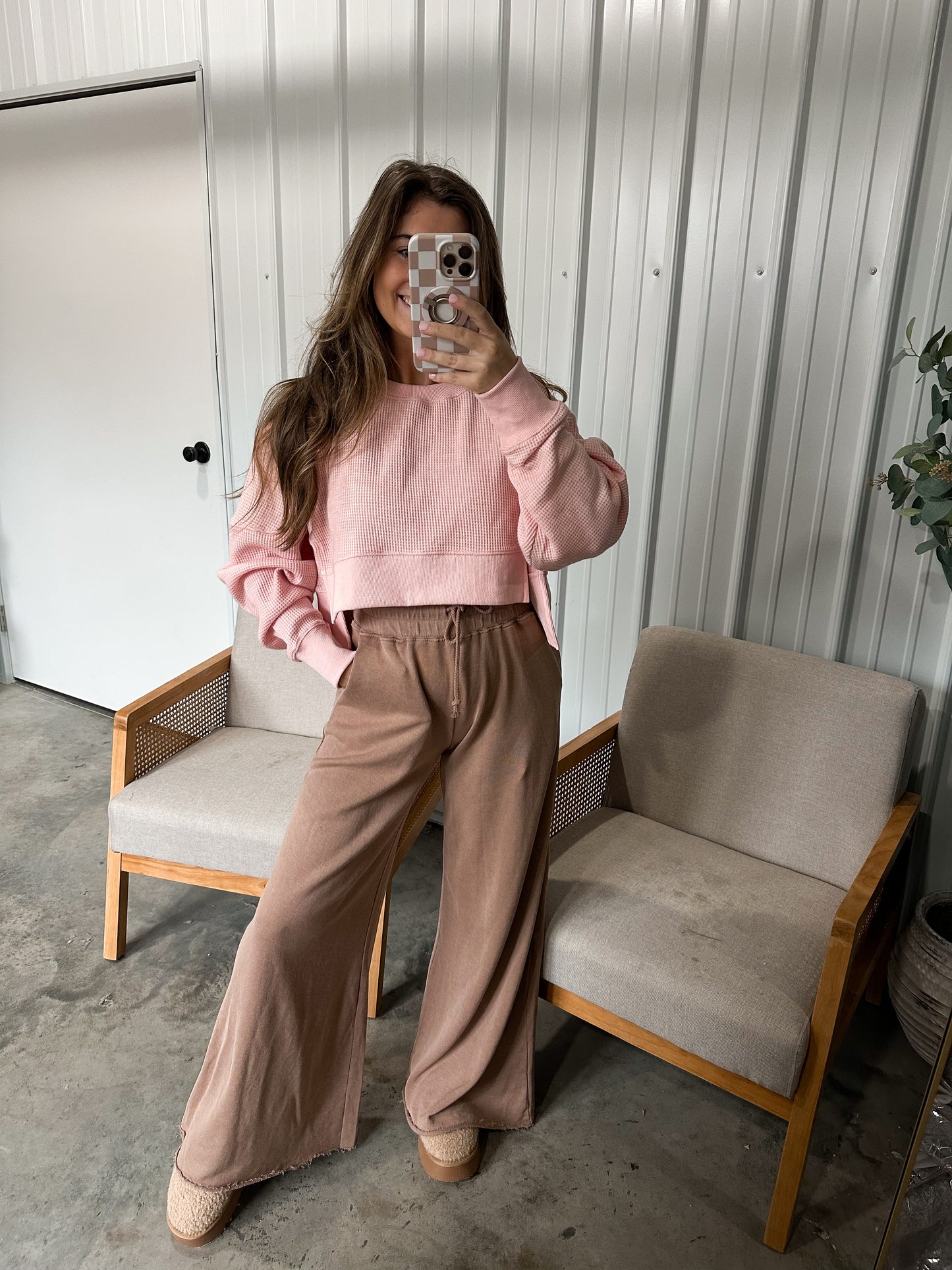 Buttery Soft Cropped Waffleknit Pullover - Pink