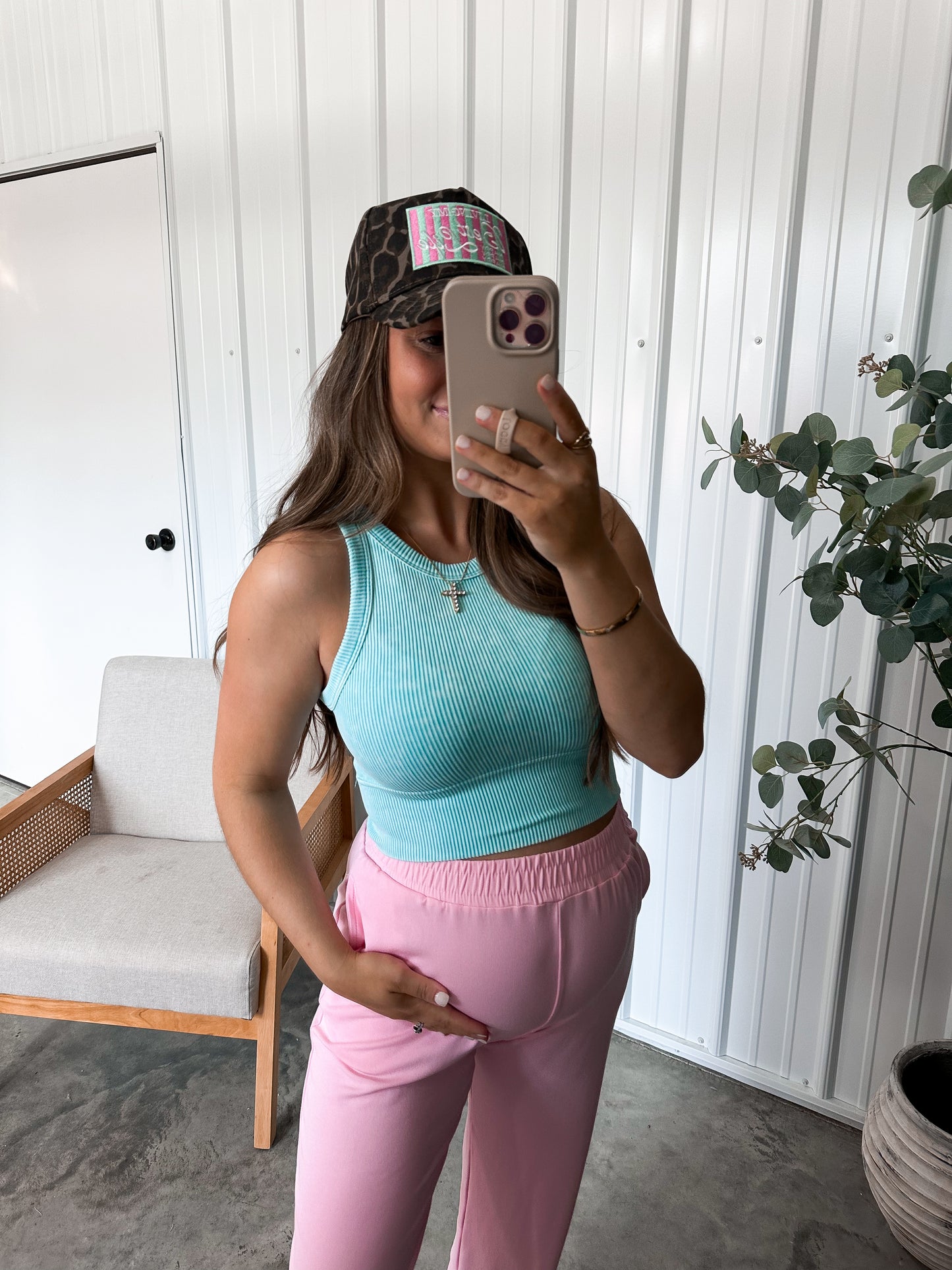 Ribbed Seamless Longline Tank- Mint Sky