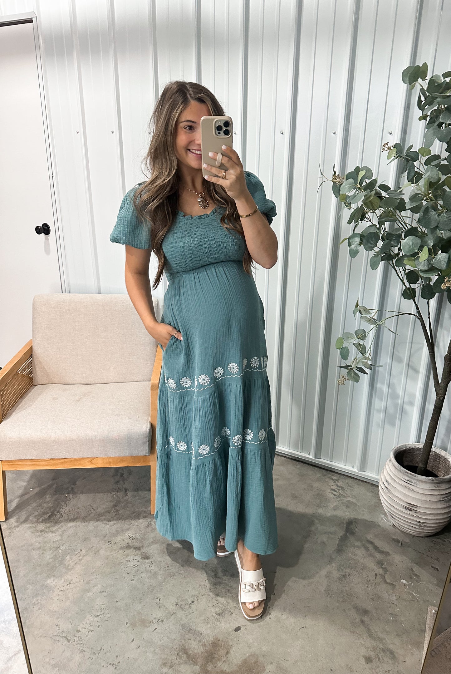 Aspyn Teal Embroidered Maxi Dress