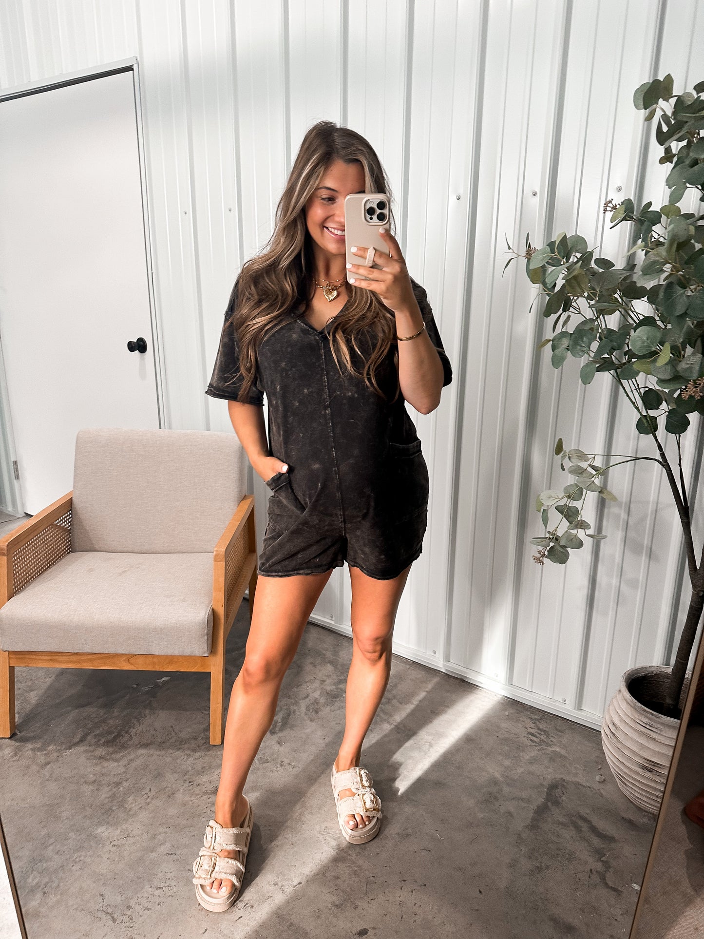 Casual Daily T-shirt Romper- Black