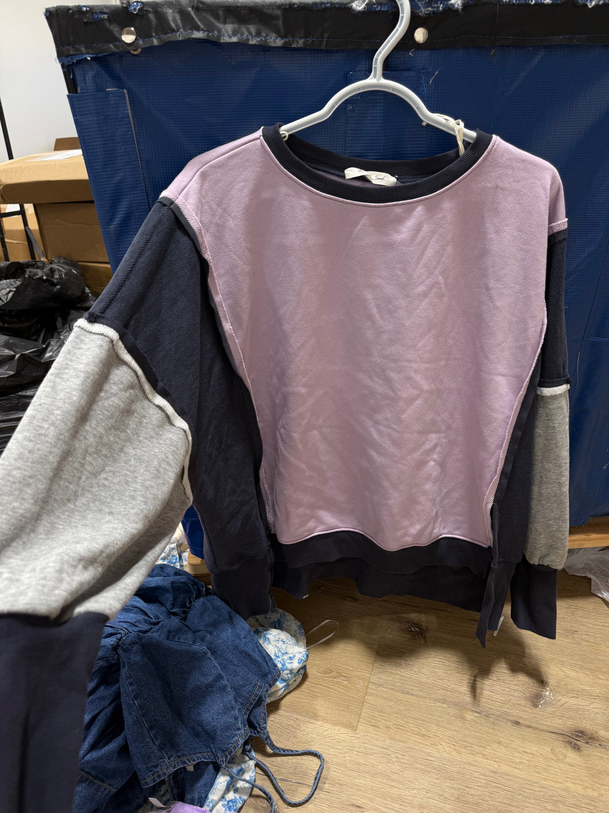 lavender colorblock french terry pullover