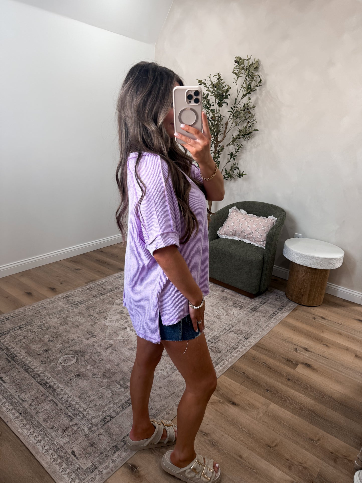 Comfort Stretch Ribbed Tee - lavender