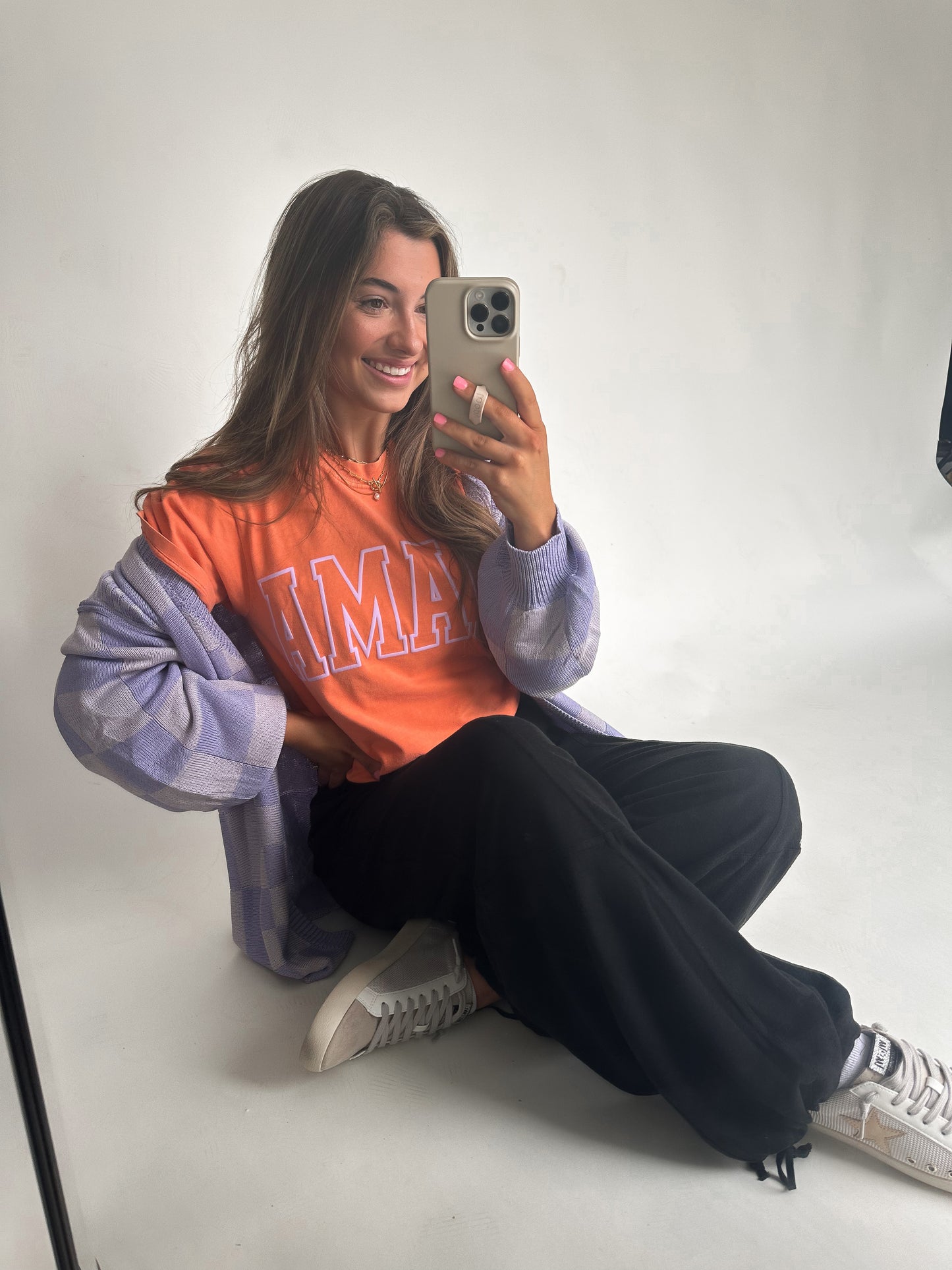 Lavender Checkered Cardigan