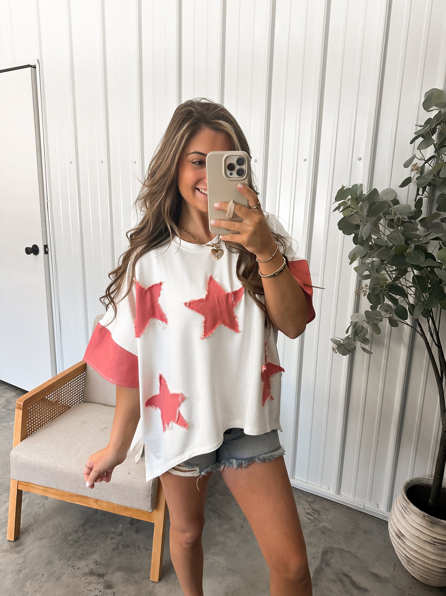 Denim Star Dolman Tee- Strawberry