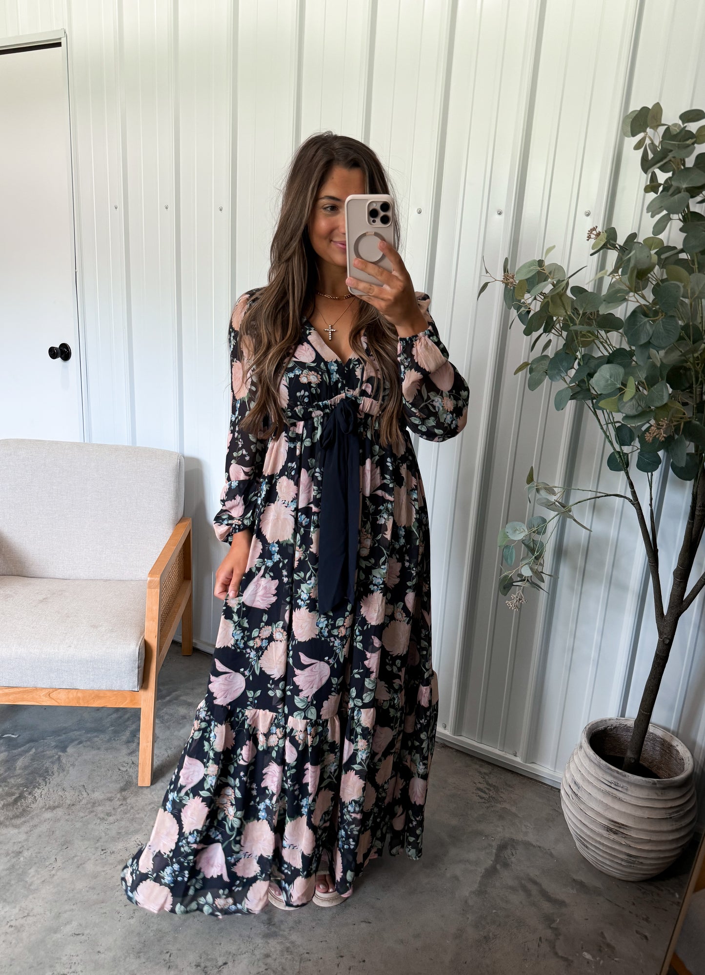 Floral Bow Tied Maxi Dress- Midnight
