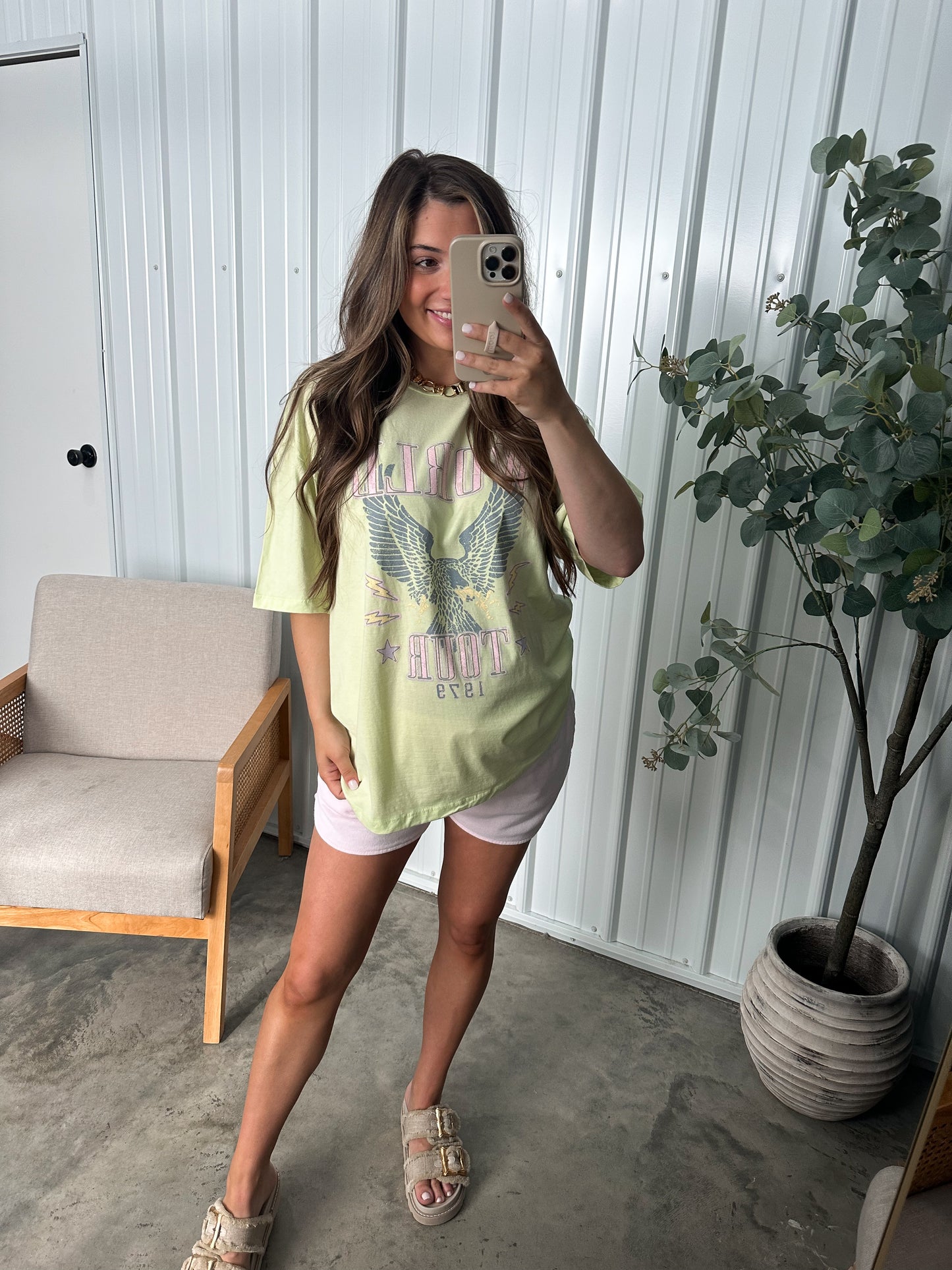 Vintage World Tour Tee with pastel pink graphic!