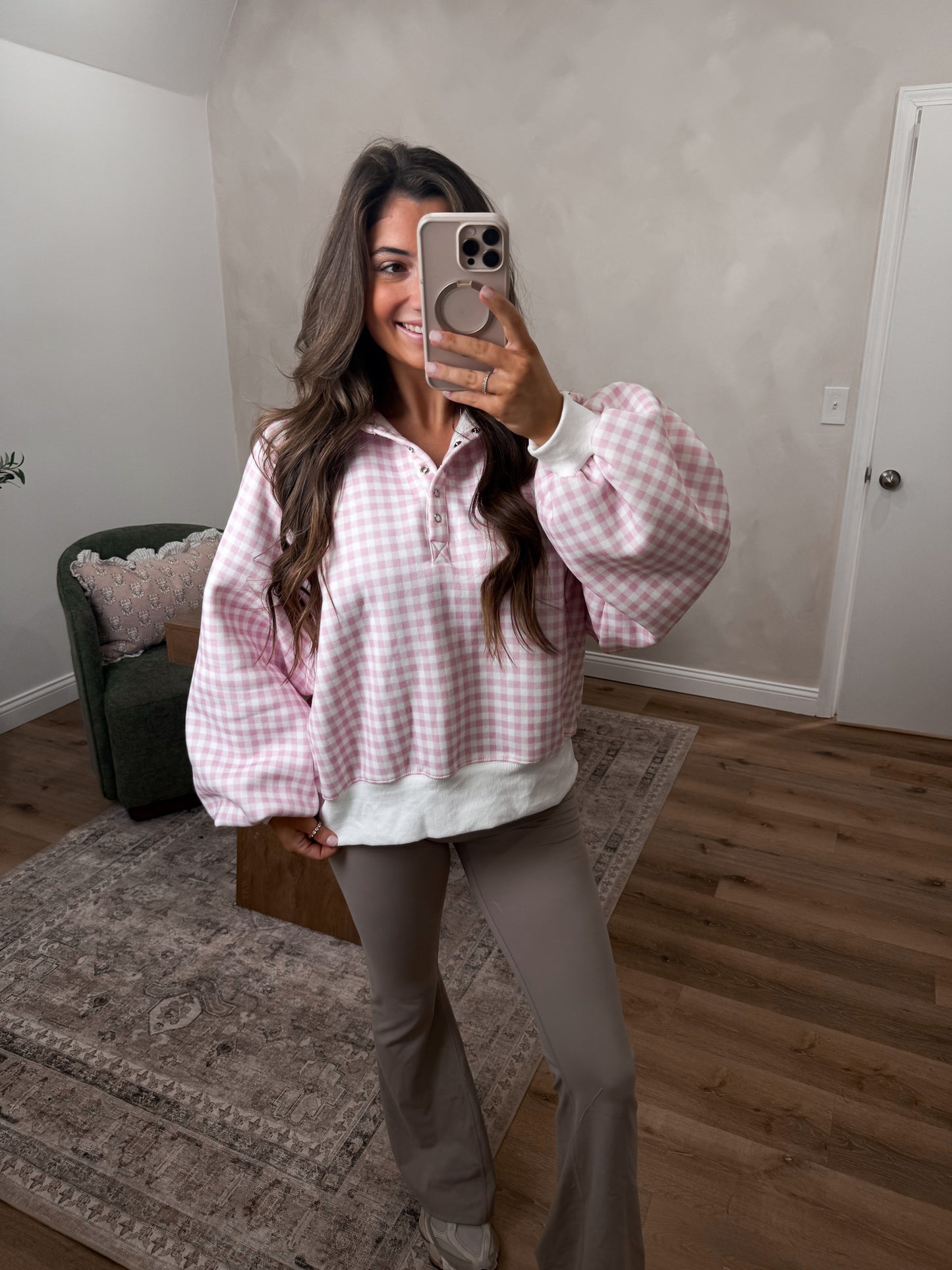 Luxe Piper Pullover - Pink Gingham