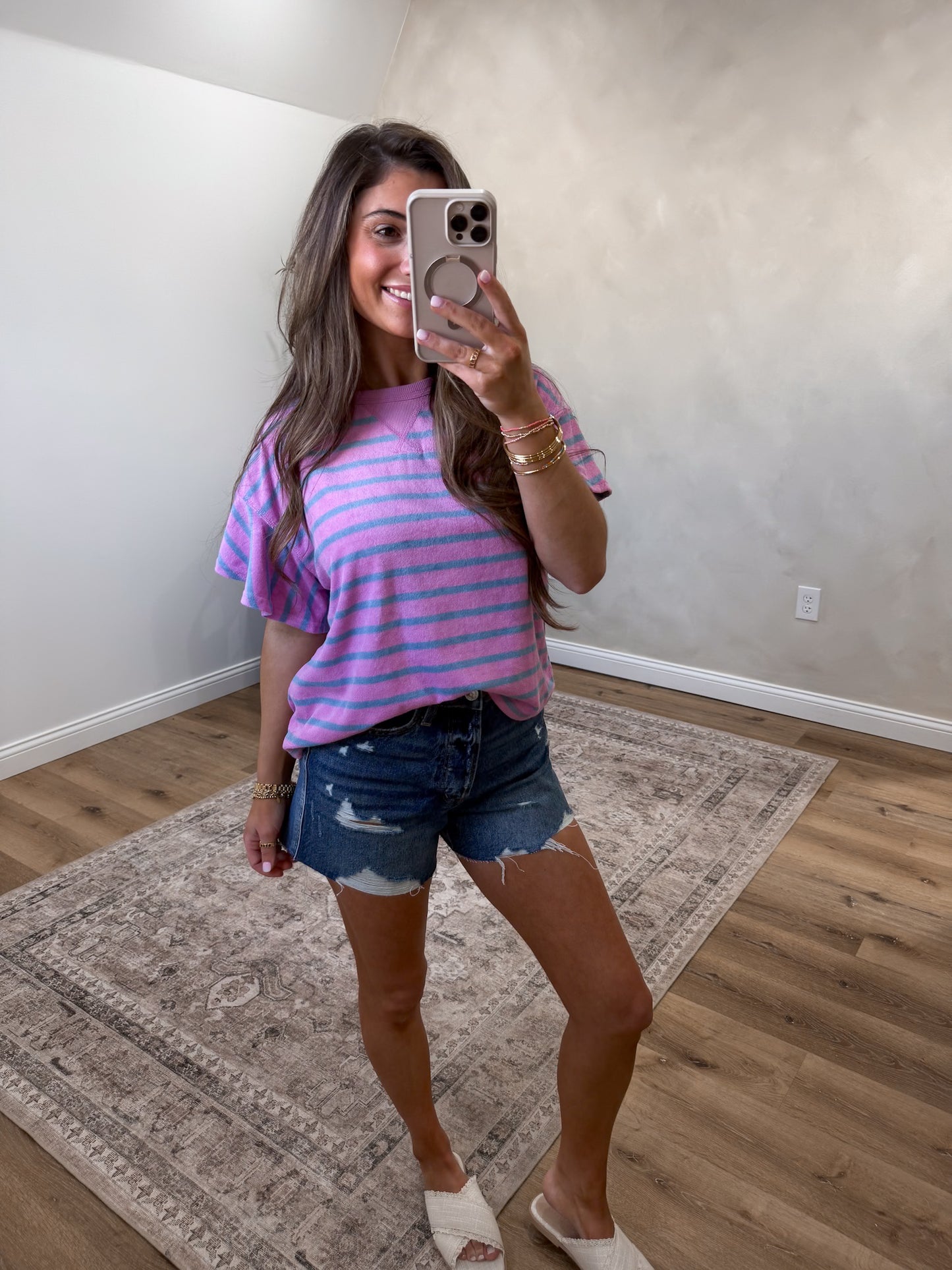 Love Lines Ruffle Sleeve Knit Top - purple/denim