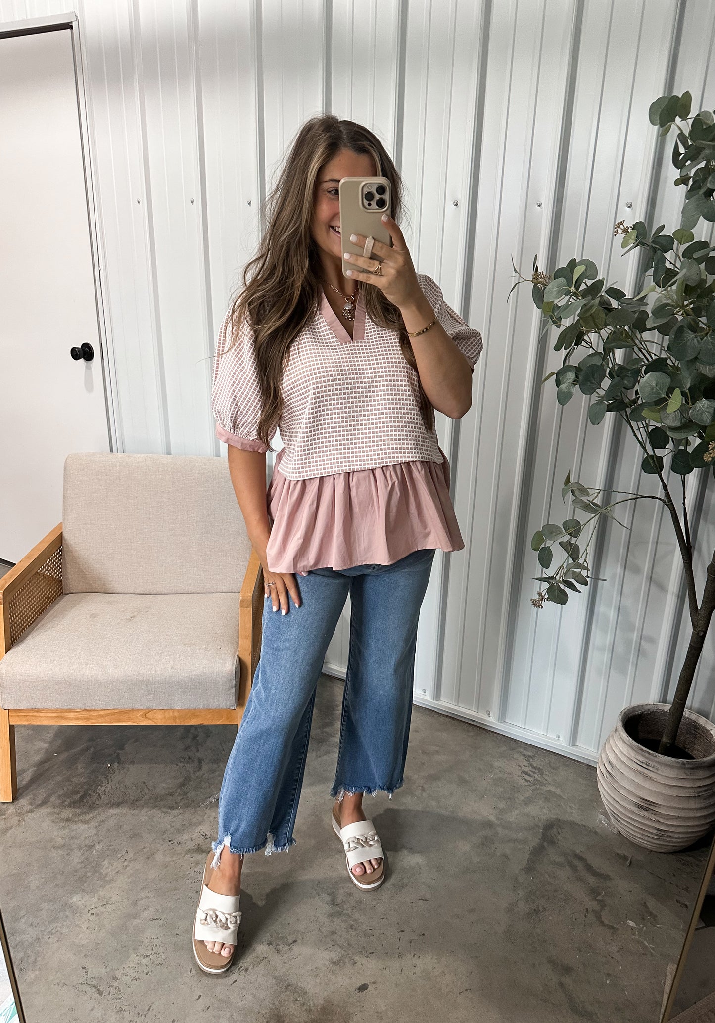Blush Mixed Media Blouse