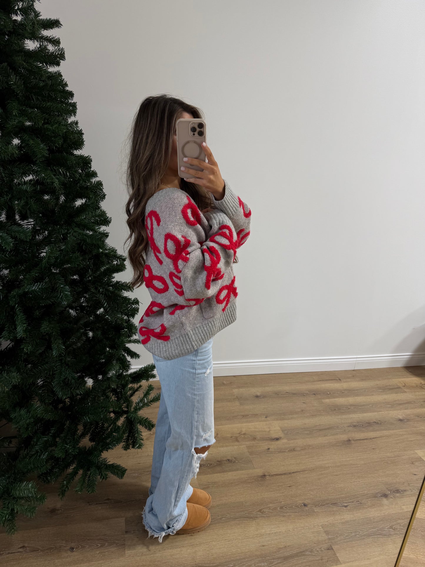 Bow patterned cardigan - Grey/Red