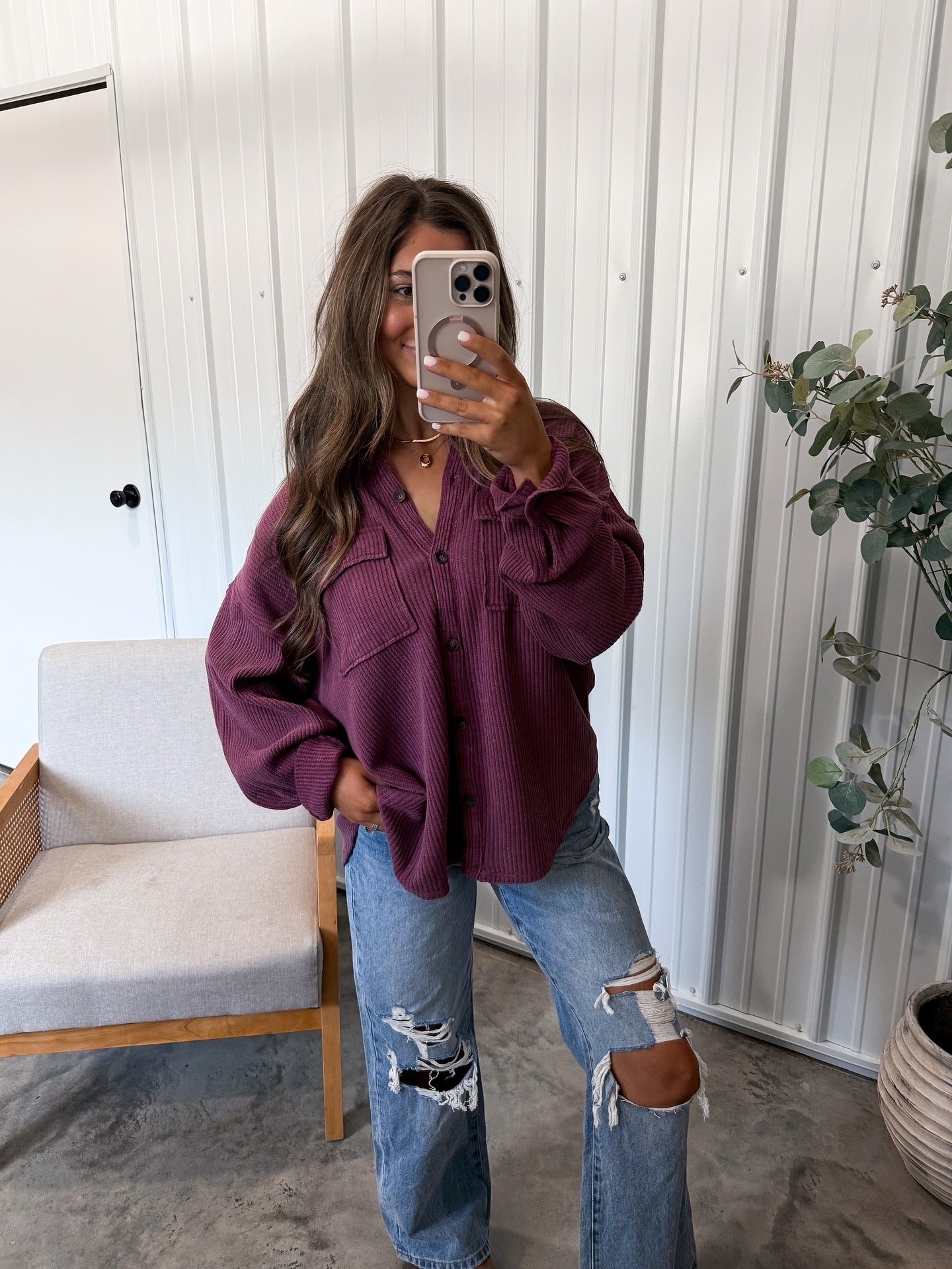 Weslie Waffle pullover- dark cherry