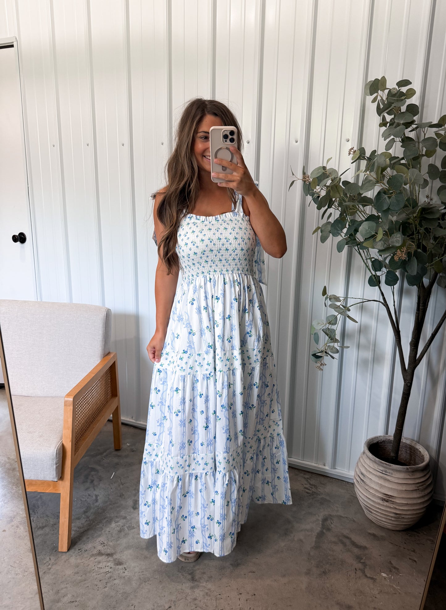 The Vine Maxi Dress- Ivory/Blue