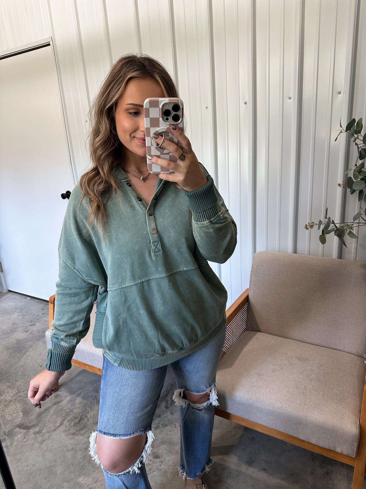 Holly Mineral Washed Pullover- Seafoam green