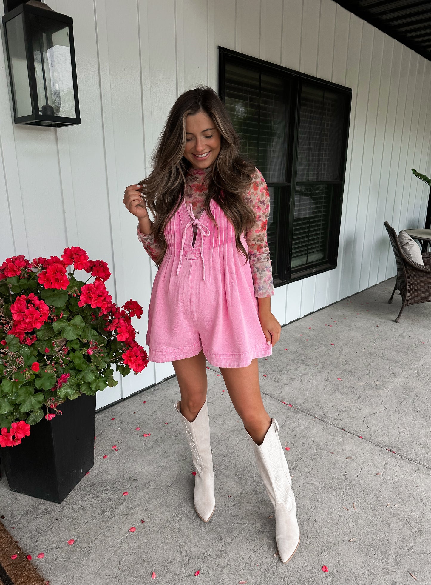 Mable Denim Romper - Pink