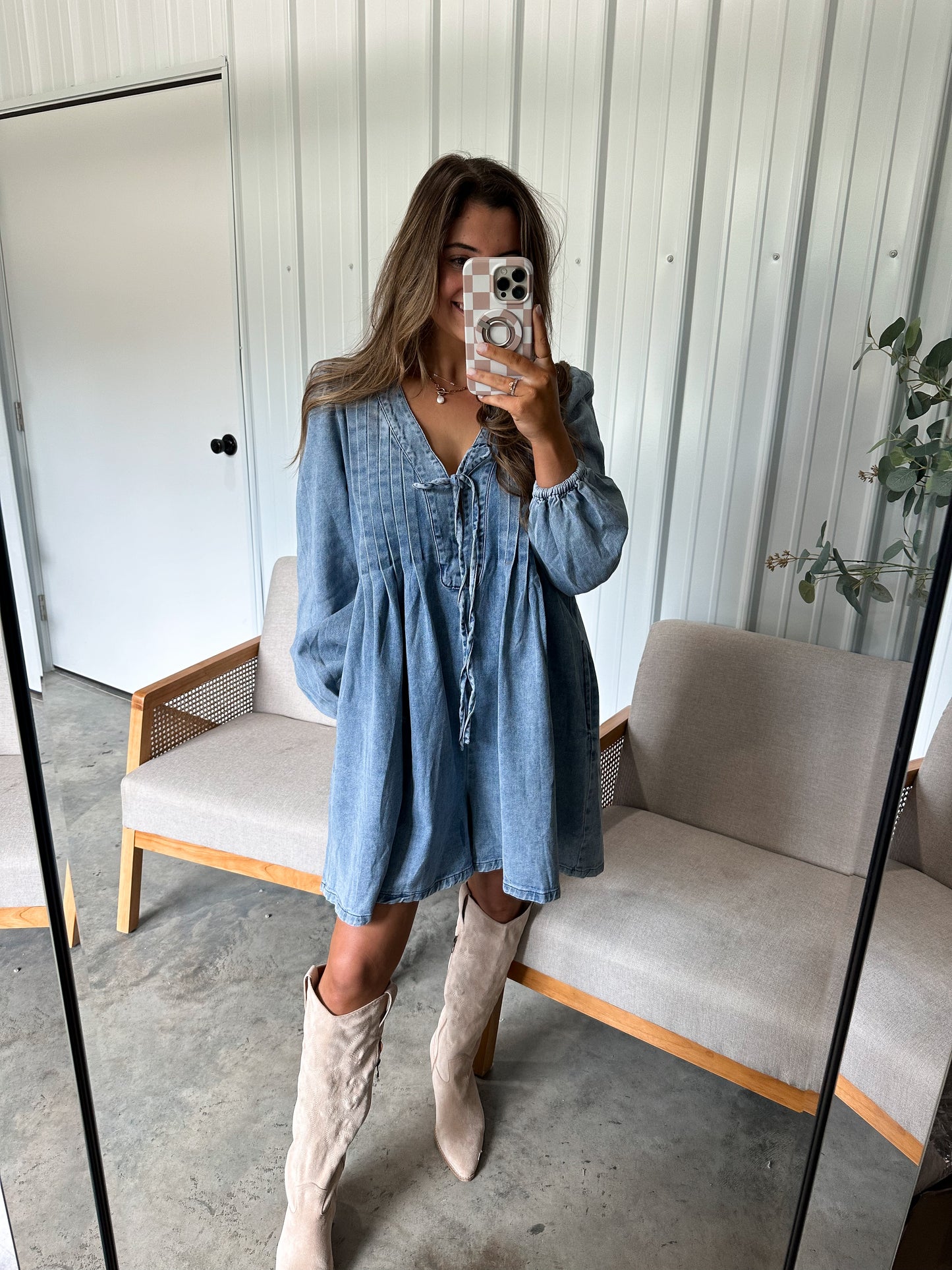 Carrie Front Tie Denim Romper Dress