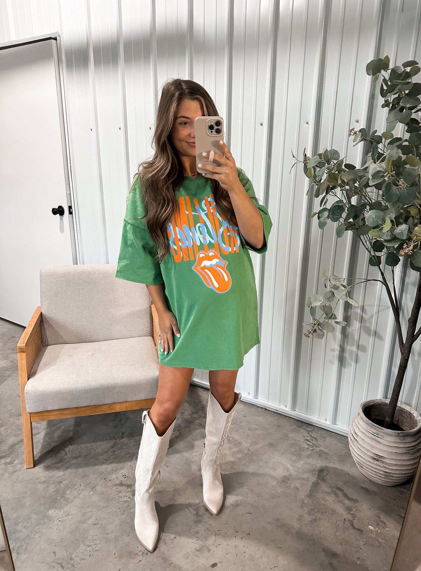Licensed Rolling Stones Graphic T-shirt Dress - Green