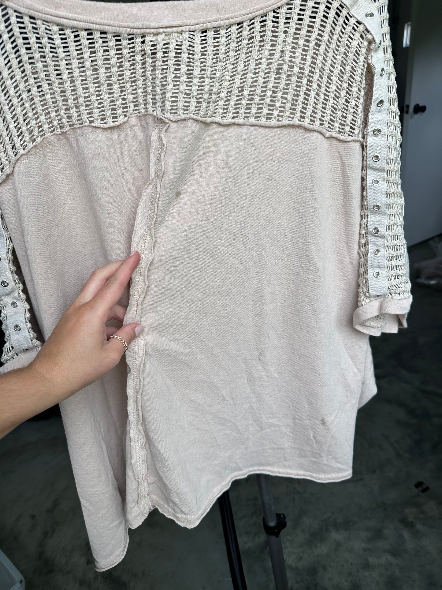 Crochet detail Dolman Top - Taupe