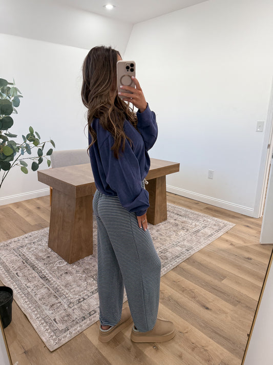 Striped Drawstring Lounge Jogger Pants - navy