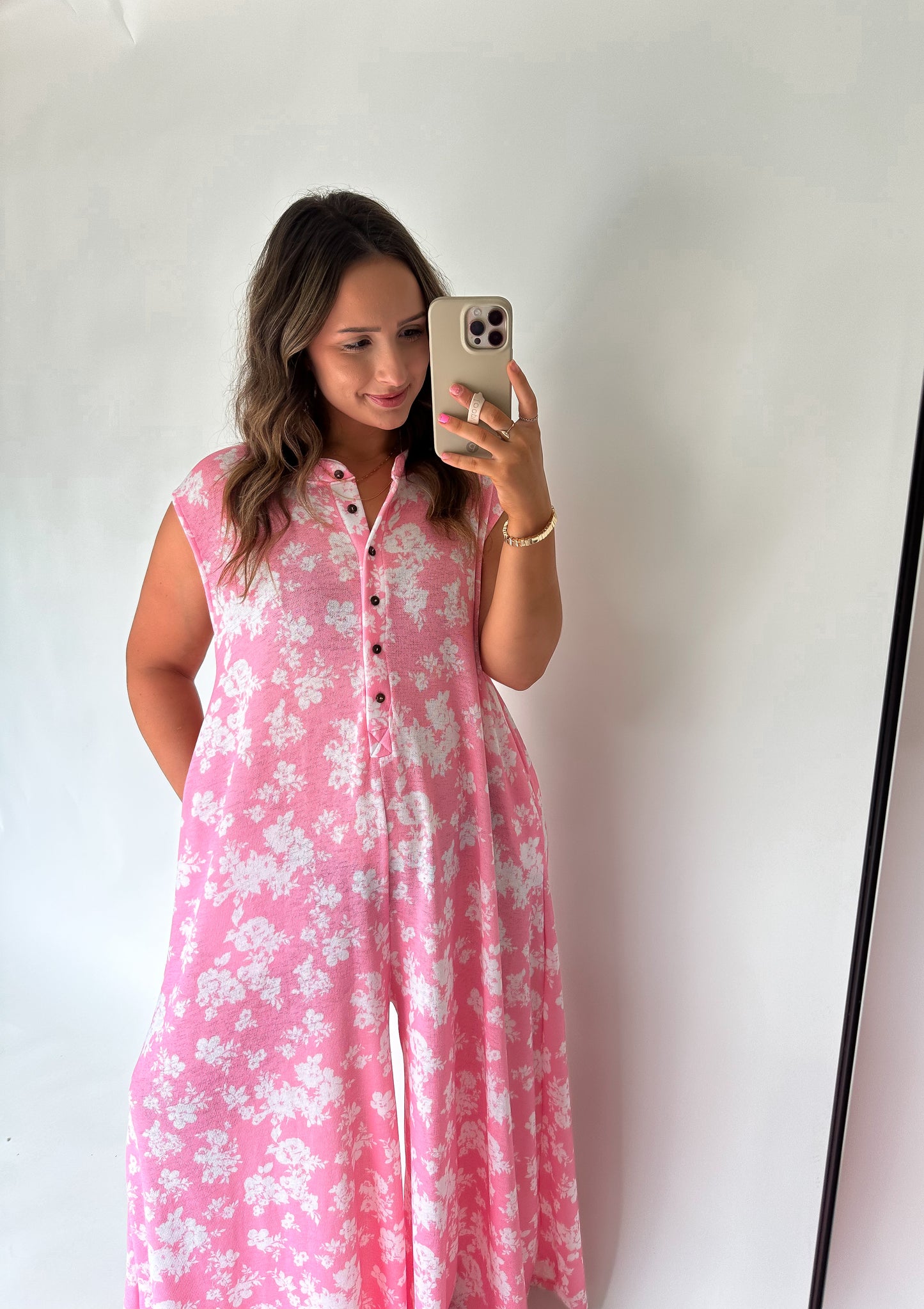 Pink Floral Wide Leg Jumpsuit