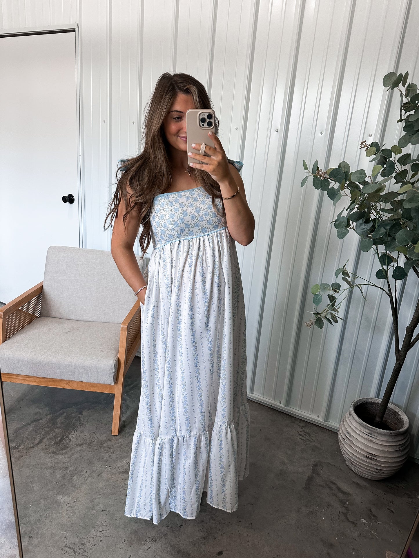 Darling Floral Maxi Dress- French Blue