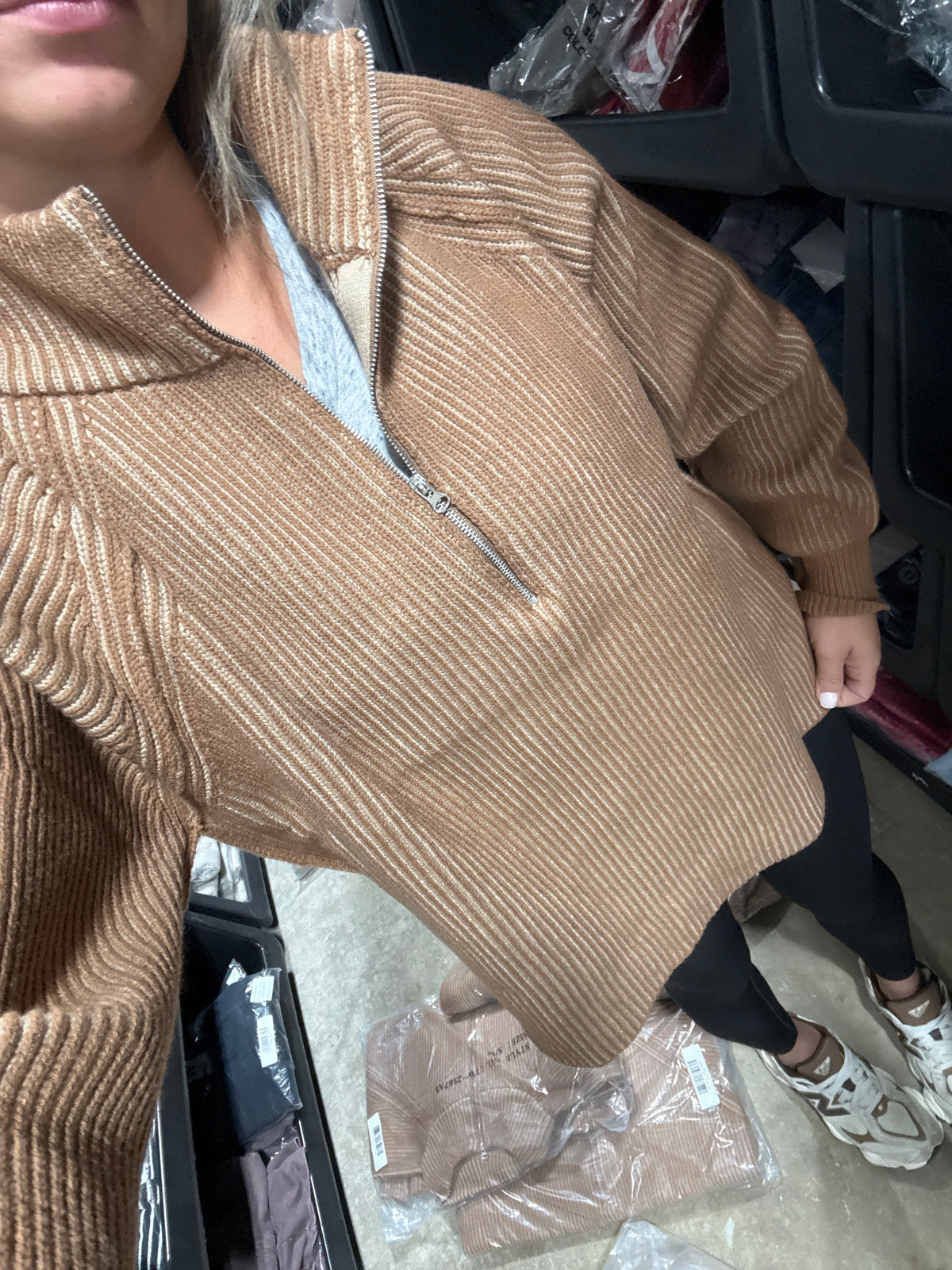 NEW chorded half zip - camel