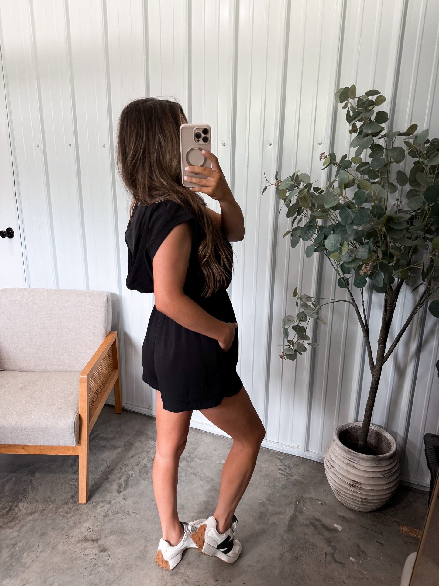 Alexis Hooded Romper- Black