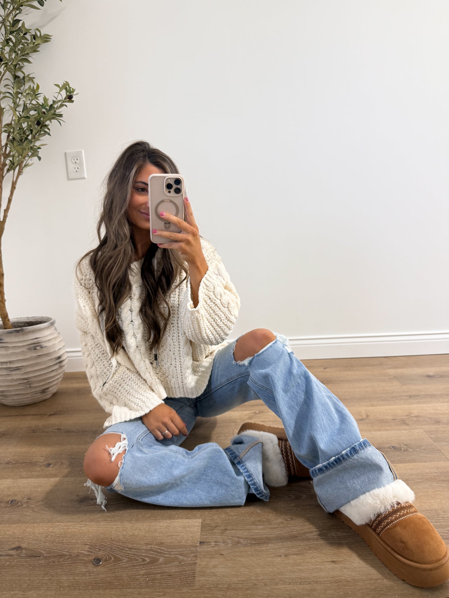 Cabin Fever- Cable Drawstring Hooded Sweater