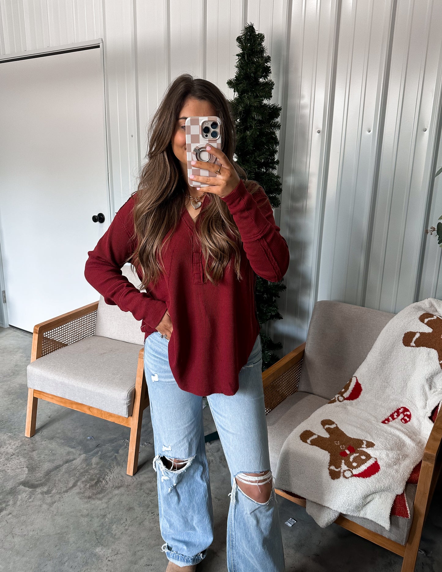 Poinsetta Thermal Polo- Burgandy