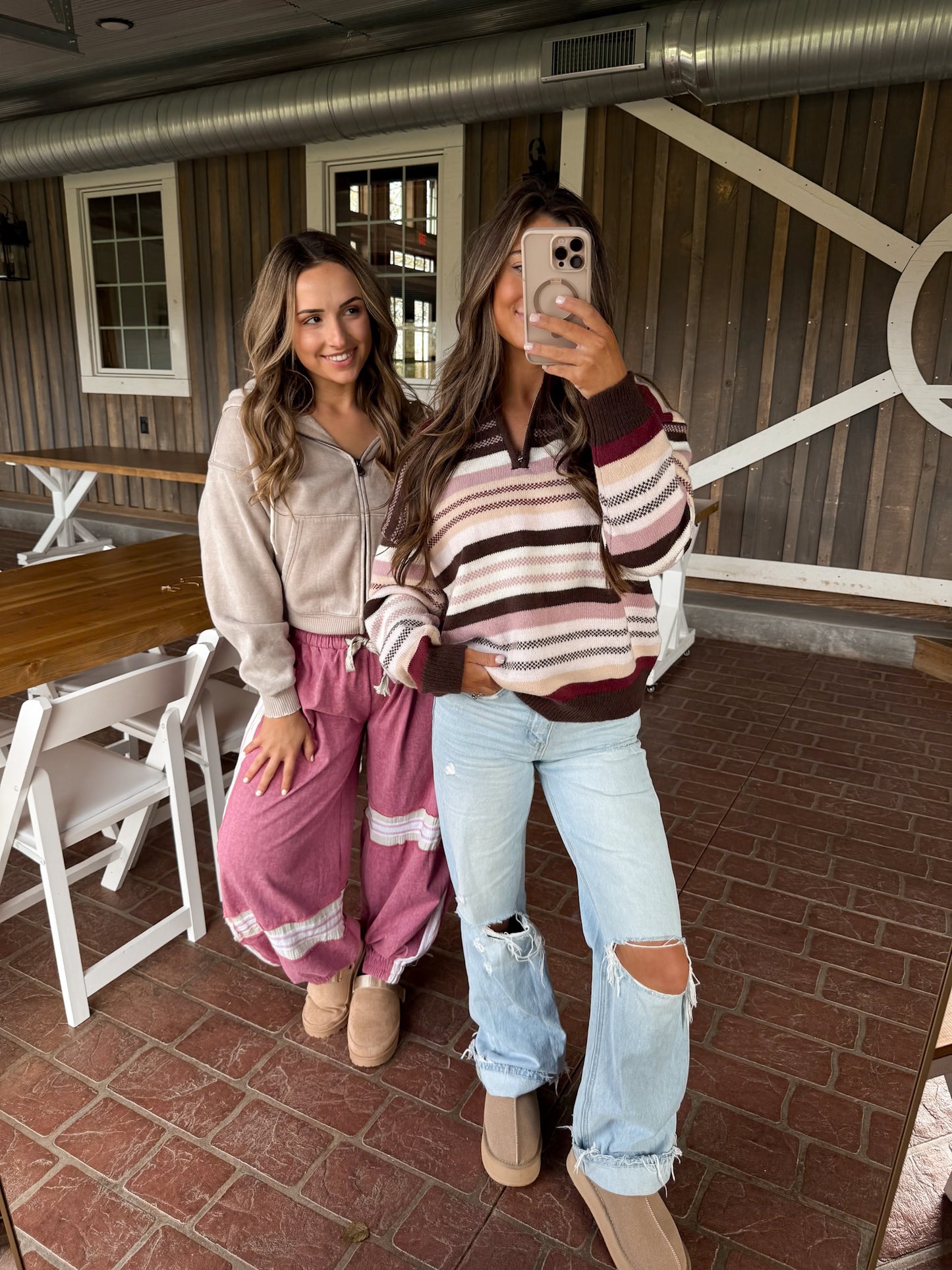 High Neck Stripe Sweater- Brown/Mauve