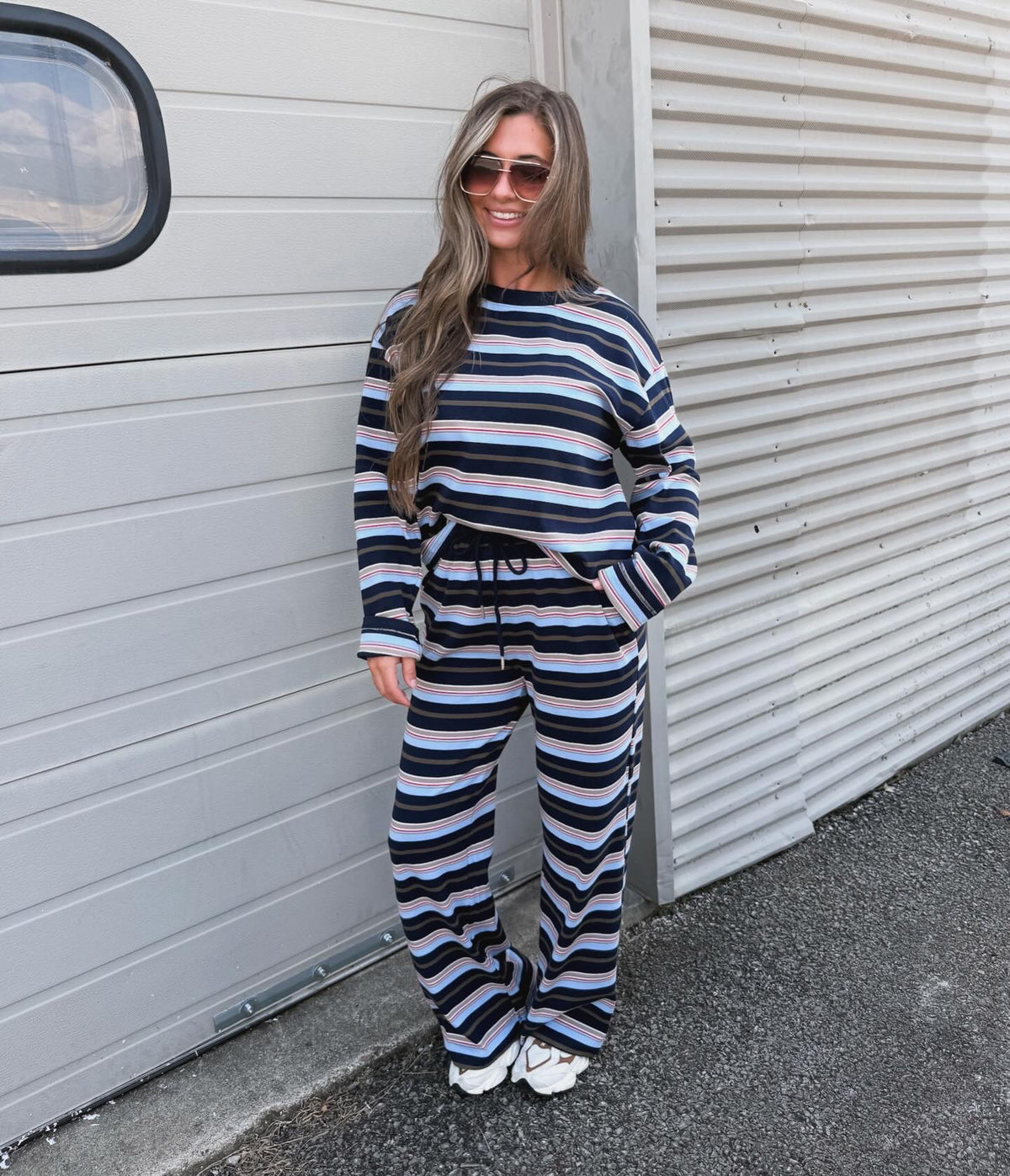 Skylar Striped Lounge Set - navy combo