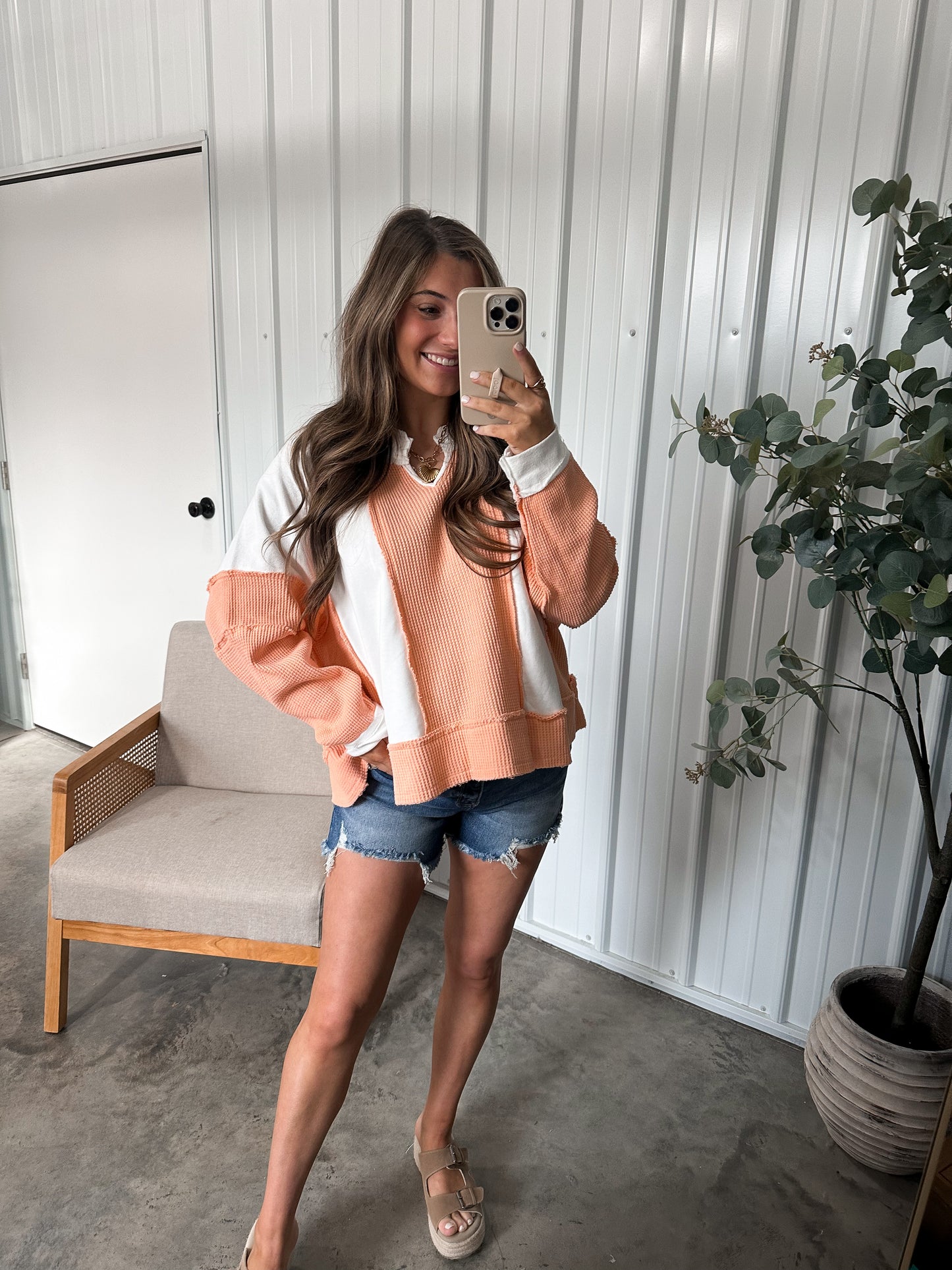 Orange Sherbet Contrast Pullover