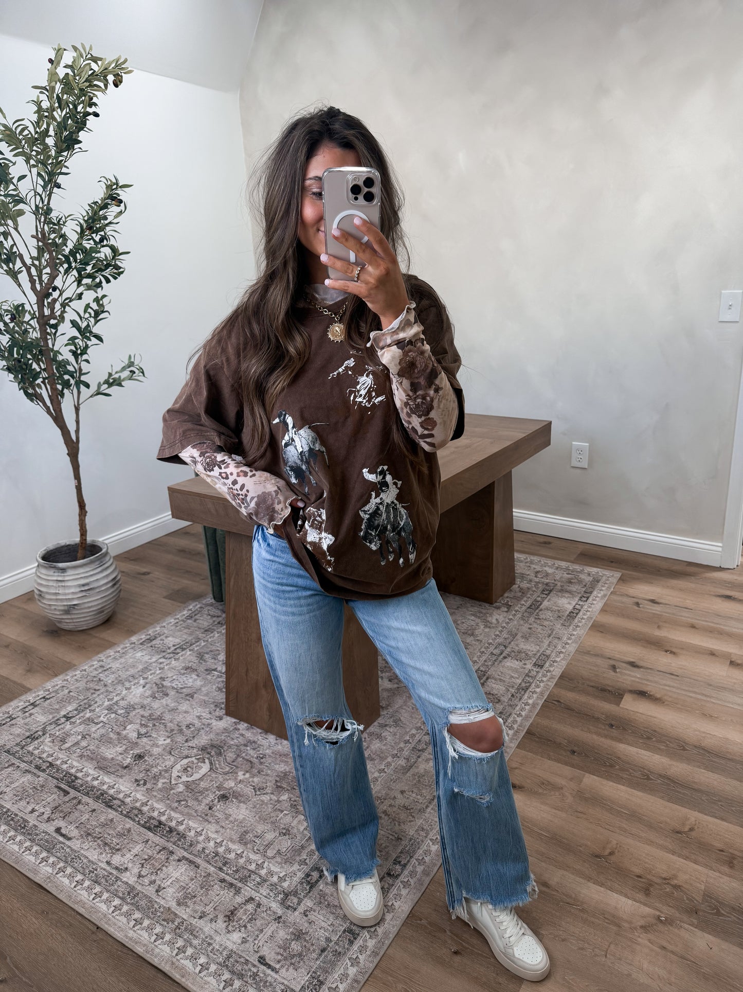 Leopard Floral mesh Top
