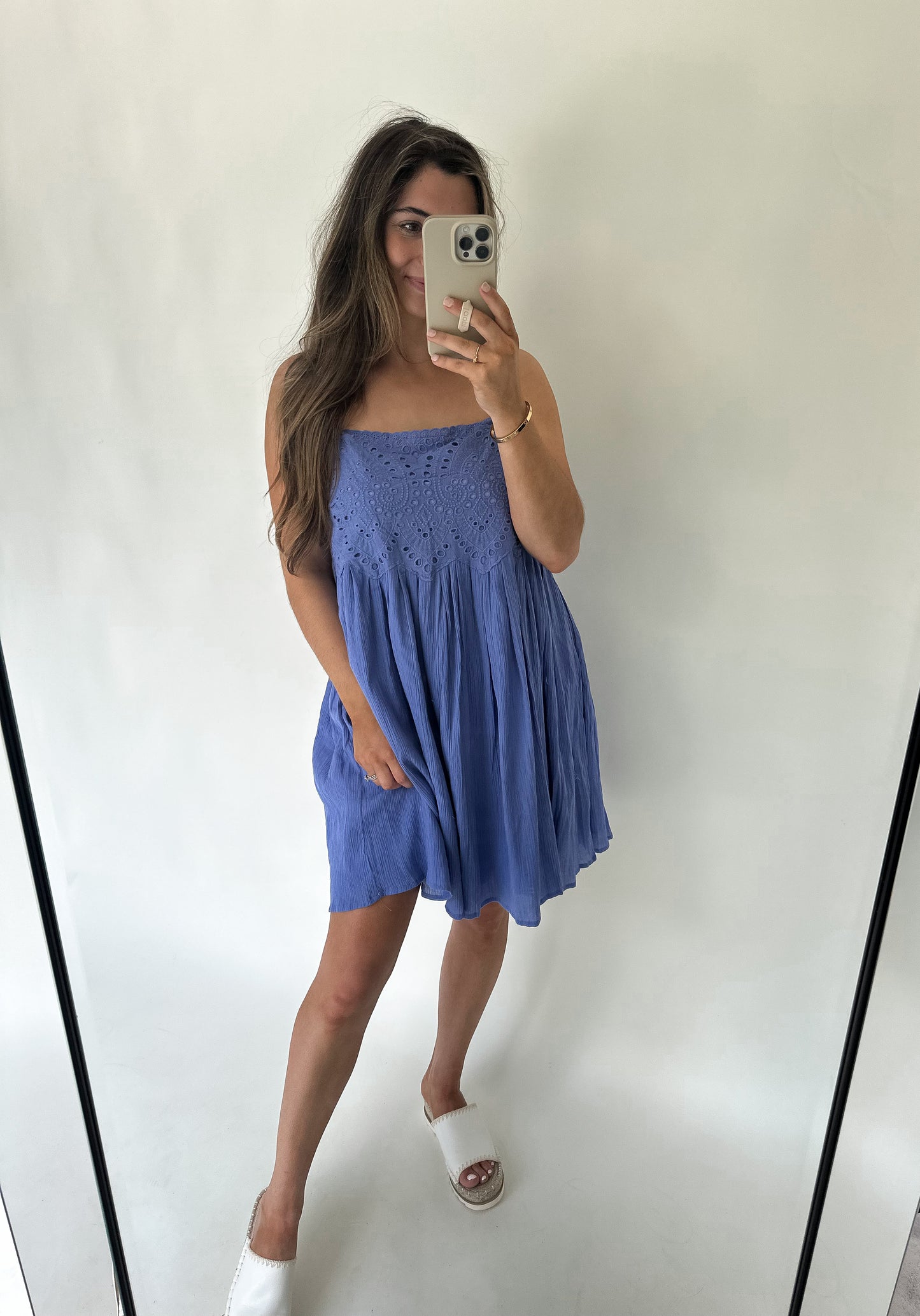 Eyelet Babydoll Mini Dress- Indigo
