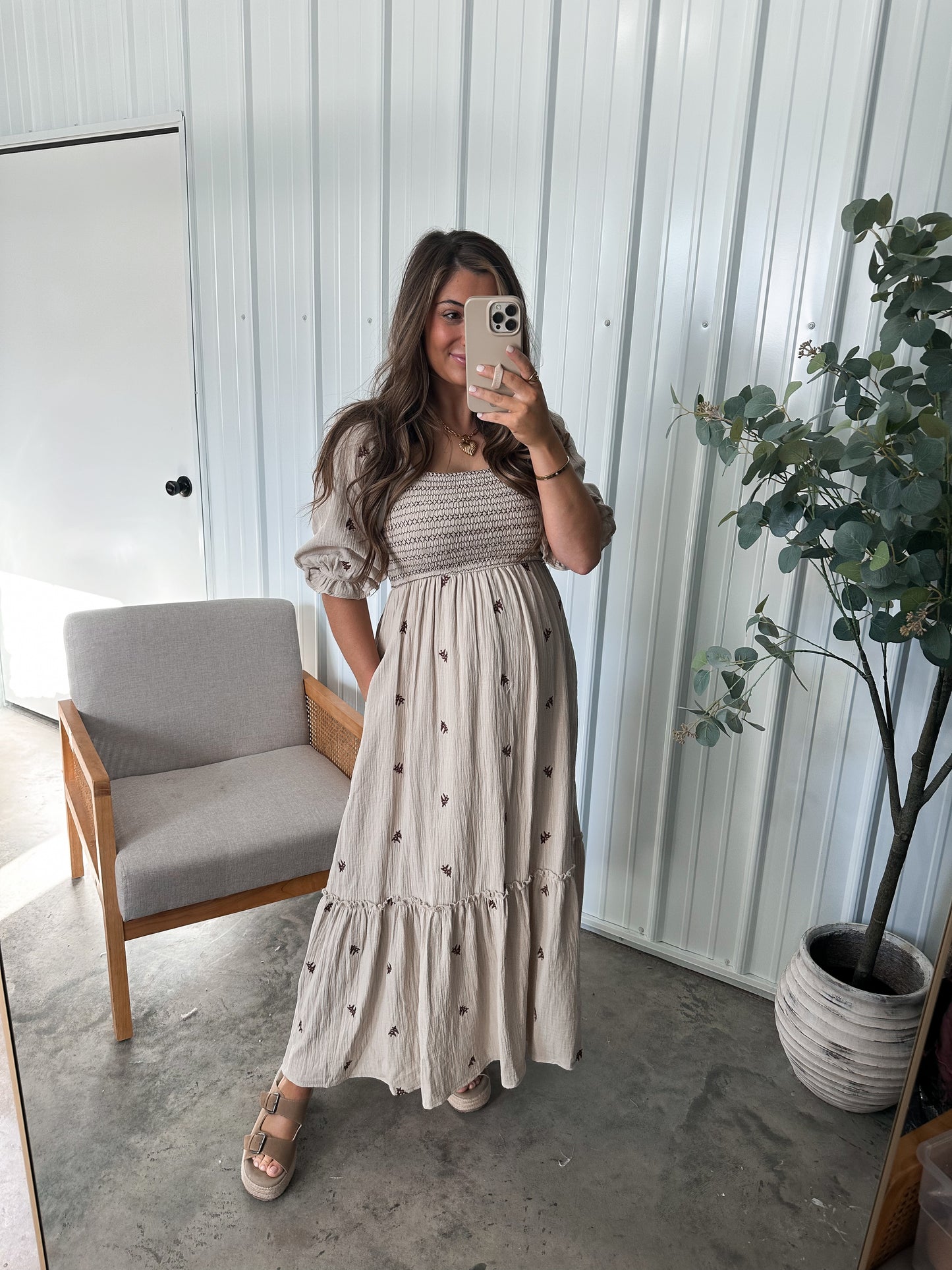 Charleston Gauze Maxi Dress-Linen