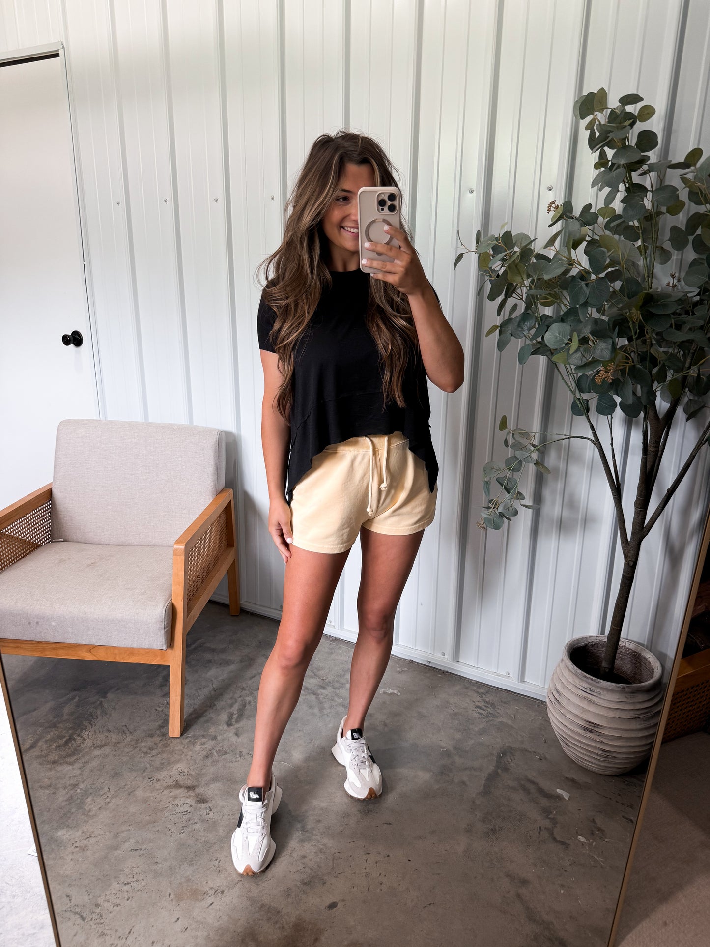 Mineral washed butter yellow shorts