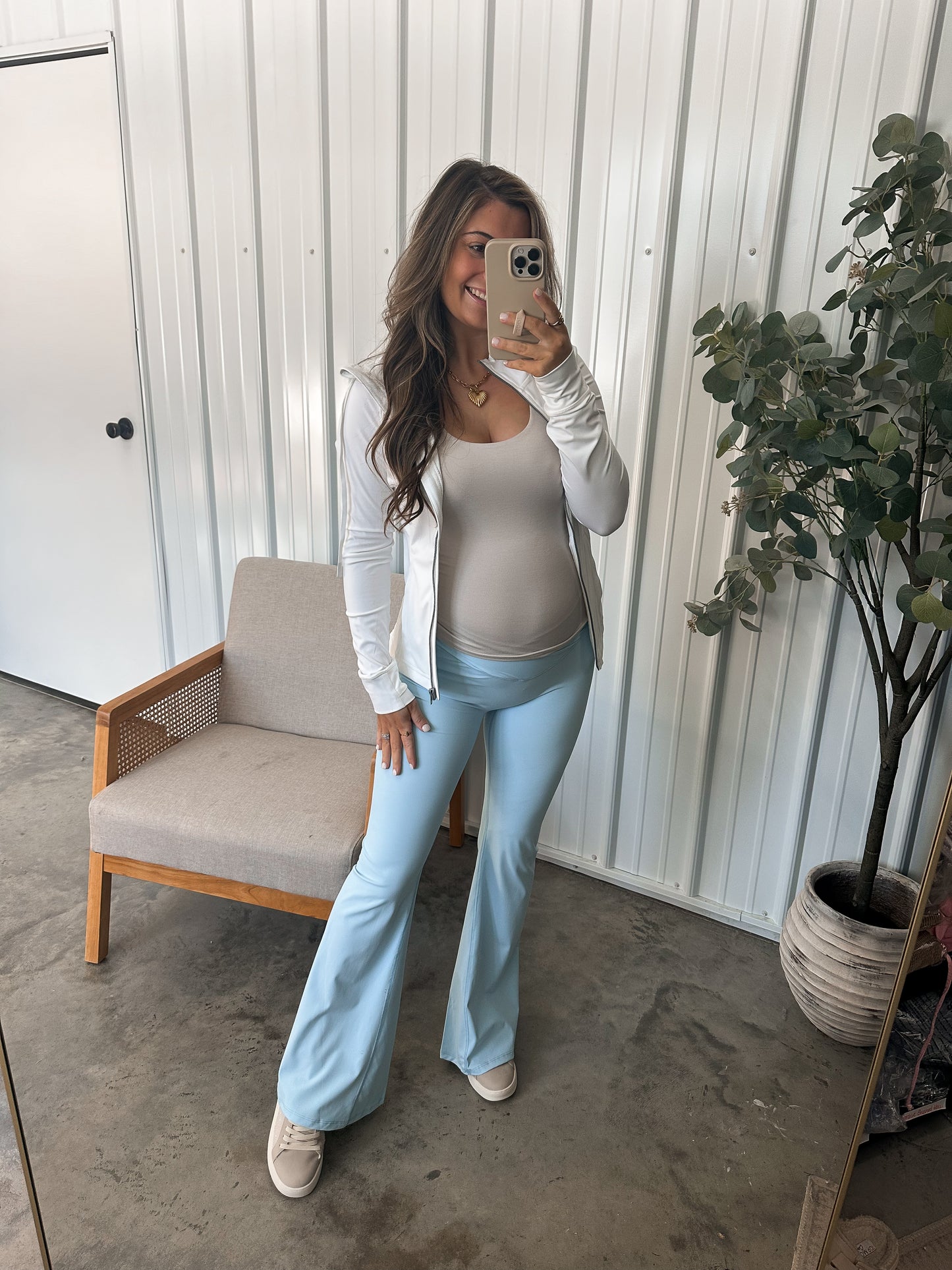 Crossover Baby Blue Flare Leggings