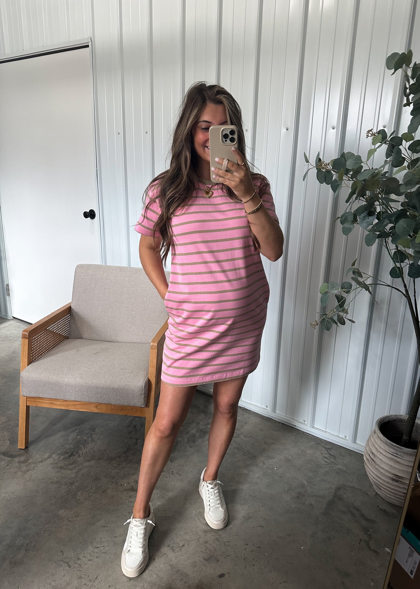 Tulip T-Shirt Dress- Pink/Mocha