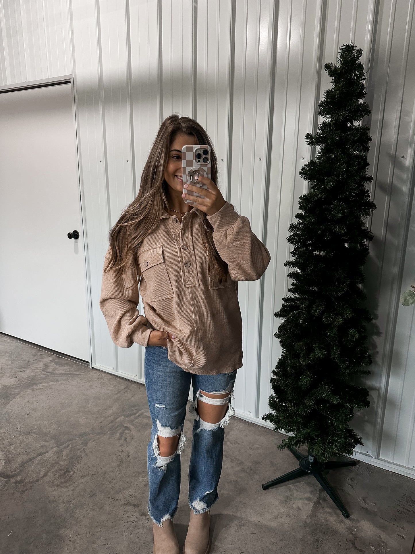 Breanna Button Down Henley Knit Top- 2 colors