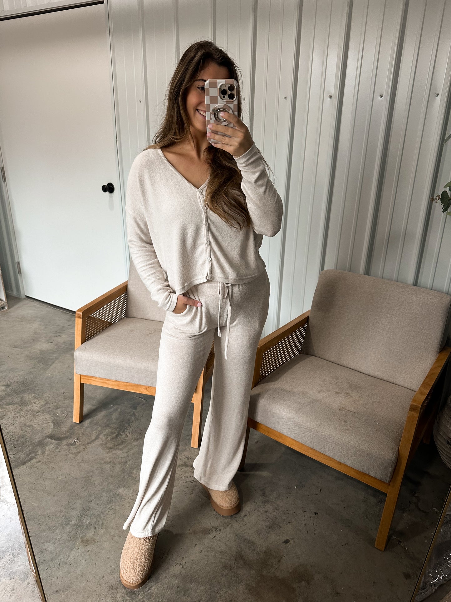Butterysoft wide leg lounge set - oatmeal